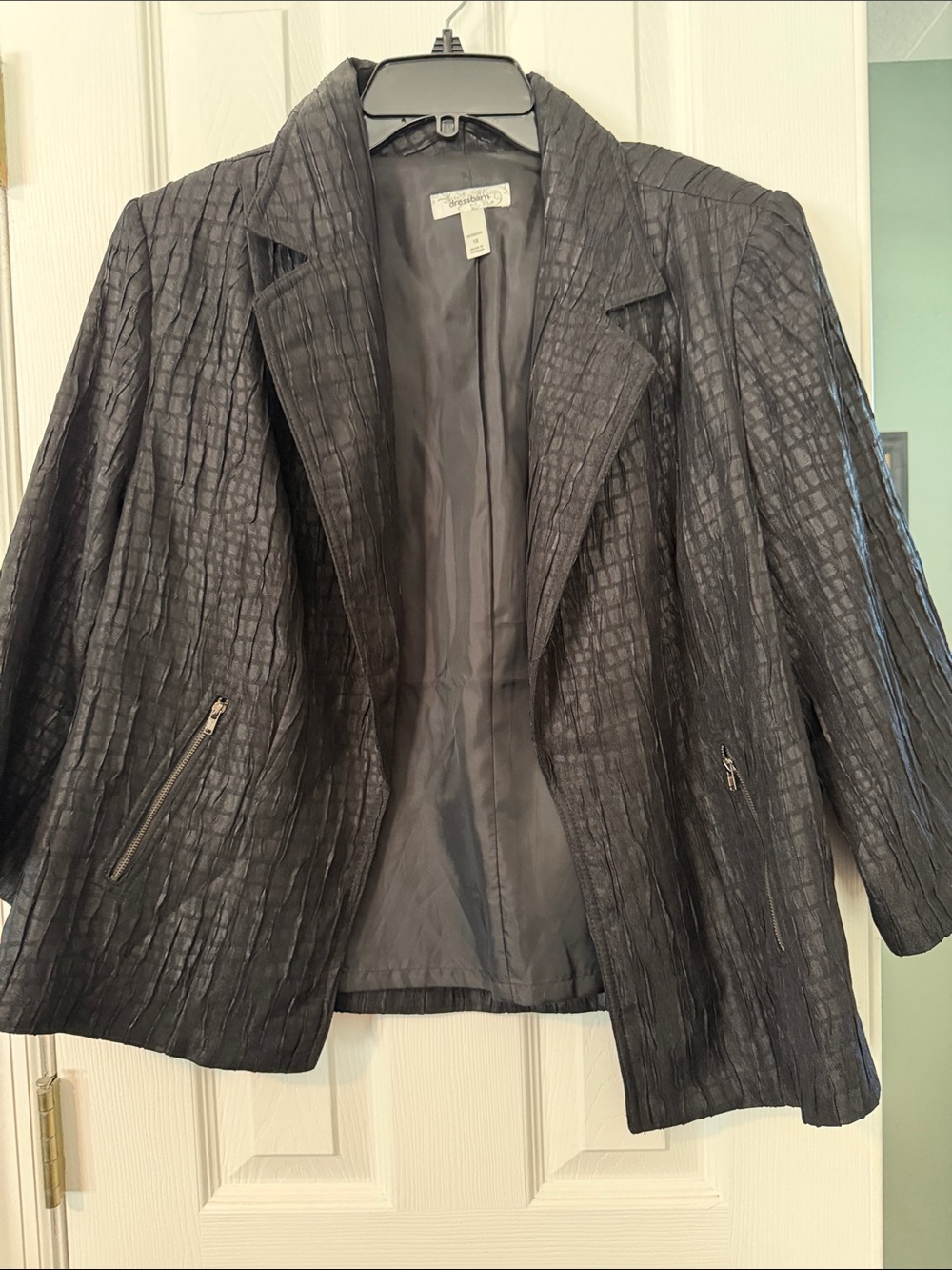 Dress Barn Black Textured Blazer with Zip Pockets